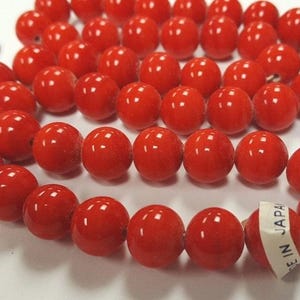 45 Vintage Japanese 1950&#39;s Cherry Brand Glass Red 12mm. Smooth Round Beads 4647