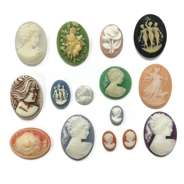 15 Vintage Resin Cameos (Western Germany, Hong Kong, Japan) DIY Jewelry Making & Crafting C82