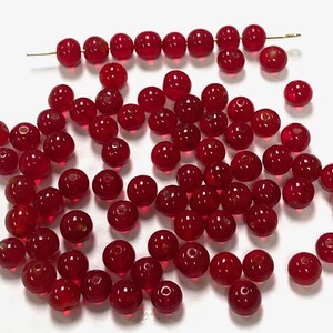 100 Vintage Glass Ruby 7.5mm. To 8.5mm. Smooth Handmade Round Beads 4660