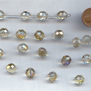 24 Vintage Jablonex Czech Crystal Clarit Half AB Coated Fire Polish Glass 10mm. Faceted Round Beads R387