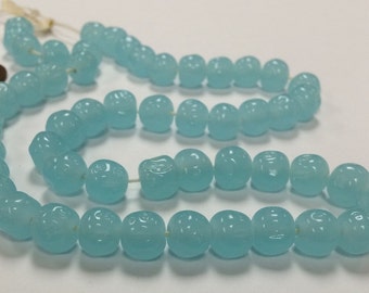 45 Vintage Japanese Cherry Brand Glass Chalcedony Blue 10mm. Baroque Beads 4602T