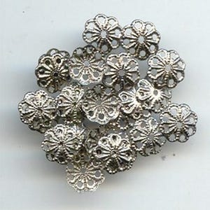 36 Vintage Silver Steel Filigree Flower Floral 8mm. Round Bead Caps 2395