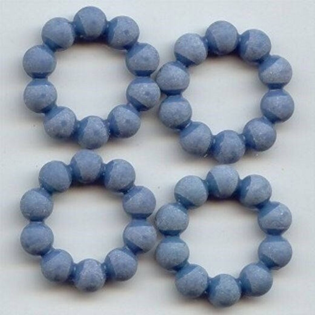 12 Vintage Blue Matte Acrylic Ring Beads – 6x25mm – For Jewelry Making (6884)