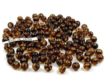 90 Vintage Japanese Cherry Brand Glass Tortoise 10mm. Smooth Round Loose Beads 4668L