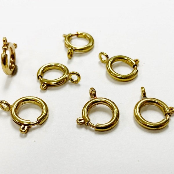 18 Pieces Vintage Brass Round 12mm. Ring with Steel Spring Clasps - DIY Jewelry Making 2880