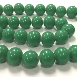 45 Vintage Japanese 1950&#39;s Cherry Brand Glass Jade 11mm. To 12mm. Smooth Round Beads 4653