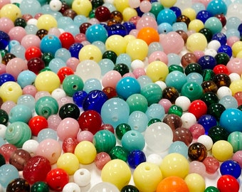 1/4 Pound Vintage Japanese Glass Assorted Round 8mm. to 14mm. Bead Mix - Miriam Haskell Old Stock N232