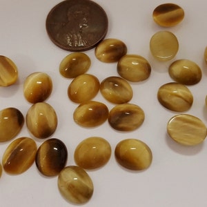 6 Vintage Genuine Tiger Eye 10x8mm. Oval Semi Precious Gemstone Cabochons R467 image 3