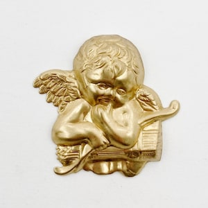 2 Vintage Brass Cupid Cherub Bow Quiver & Arrows Large Stamped Findings - USA Made 1636