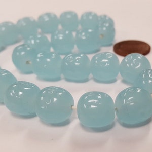 24 Vintage Japanese Cherry Brand Glass Chalcedony Blue 12mm. Baroque Beads 4603T