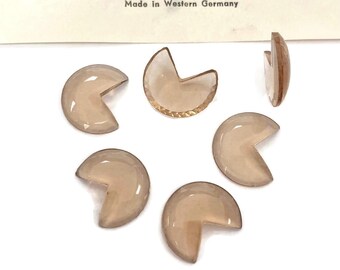 6 Cabochões Lisos de Vidro Alemão Vintage com Topázio Fumê Claro de 17,5 mm e Círculo de 3/4 4745