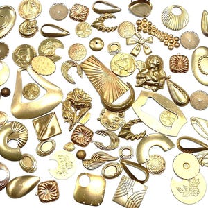 1/2 Pound Vintage Solid Yellow Brass Rose Brass Stampings, Findings & Settings Assorted Bulk Lot - USA Made 1652