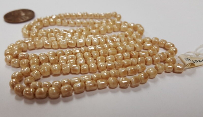 150 Vintage Japanese Cherry Brand Glass Beads - 5mm Beige Satin AB Baroque Beads (4731T)