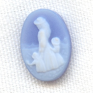 1 Vintage Genuine Blue Agate Mother Walking with Children 14x10mm. Flat Back Cameo Stones R490