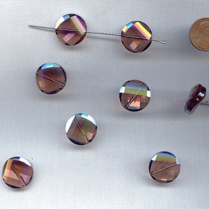3 Vintage Glass Light Amethyst AB 18mm. Potato Chip Flat Round Faceted Beads R420