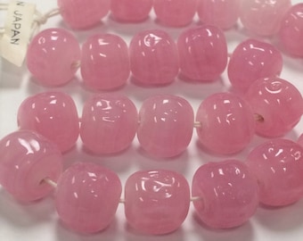 24 Vintage Japan Cherry Brand Glass Rose Quartz 12mm. Baroque Round Beads 4635T