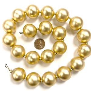 Vintage Japan Light Gold Satin Matte Acrylic Round 22mm. Beaded 21" Looped Ends Section N548