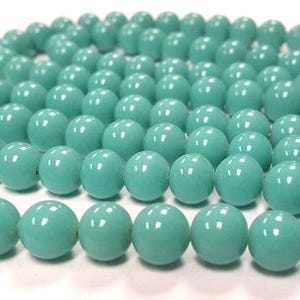 100 Vintage japanische Kirsche Markenglas Grün Türkis 10 mm. Runde Perlen 4686
