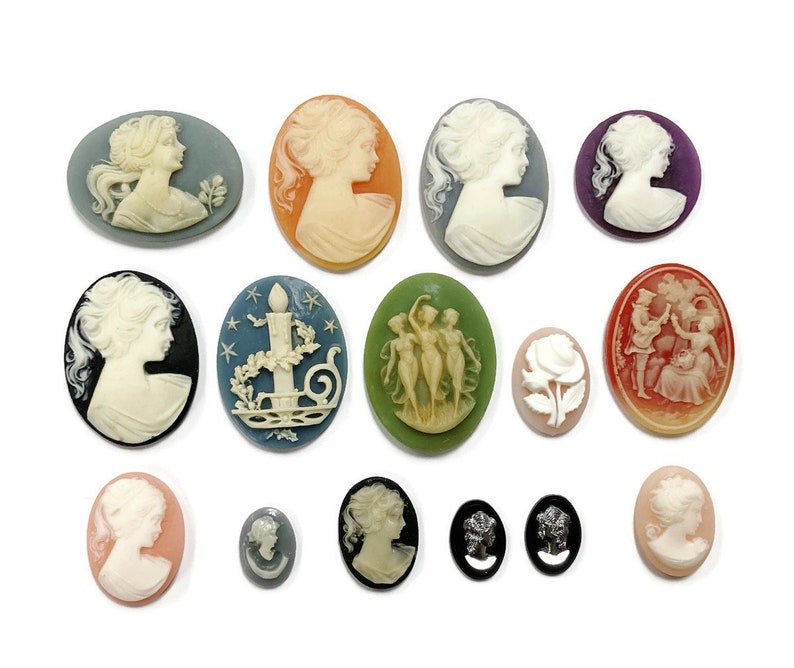 15 Vintage Cameos Assorted Resin Acrylic Cameo Lot DIY Jewelry Making, Repair & Crafting C80 image 1