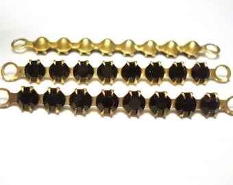 12 Vintage Swarovski Jet Rhinestone Brass 36mm. Bendable 2-Loop Bars R63