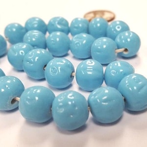 24 Vintage Japan Cherry Brand Glass Light Blue Turquoise 12mm Baroque Bead 4641T