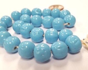 24 Vintage Japan Cherry Brand Glass Light Blue Turquoise 12mm Baroque Bead 4641T