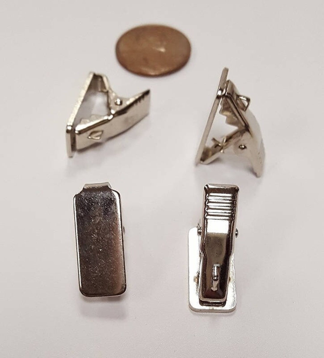6 Vintage Unset Rectangle Pad Silver Plated Strong Clamp Clip