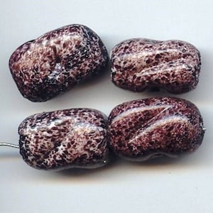 6 Vintage Glass Purple Black Splash 24x14mm. Baroque Oval Beads 1645