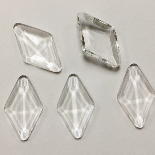 12 Vintage German Glass Crystal 18x10mm. Kite Shaped Cabochon Plaques 4525