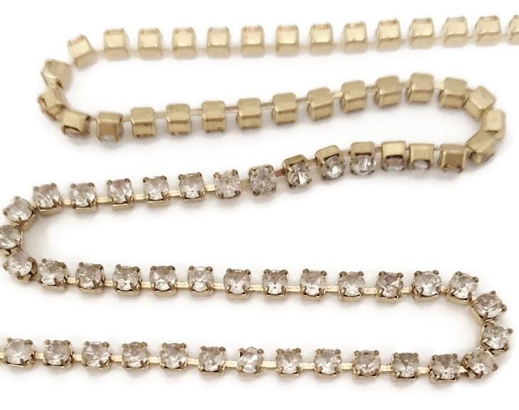 Vintage 3-Foot Rhinestone Chain - Austrian Crystal & Topaz 4mm Cup Chain (New Old Stock)