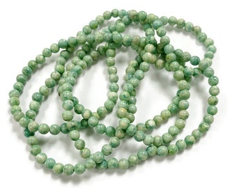 200+ Vintage Genuine Fossil Mint Green 4mm. Gemstone Round Beads (36 Inch String) - DIY Jewelry Making & Crafting 6444