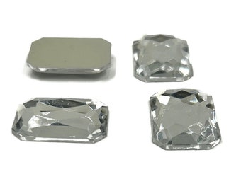 12 Acrílicos Cristal Vintage 25x18mm. Cabujones Facetados Octágono 6874