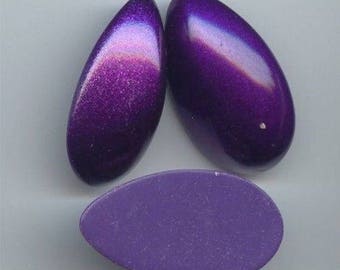 12 Vintage Metallic Purple Acrylic 37x21mm. Teardrop Cabochons 5084