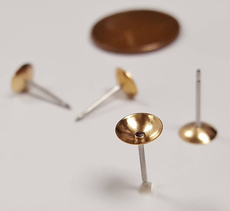 Round Cup Pierced Earring Settings 24 Vintage Unset Brass 6mm DIY Jewelry N447
