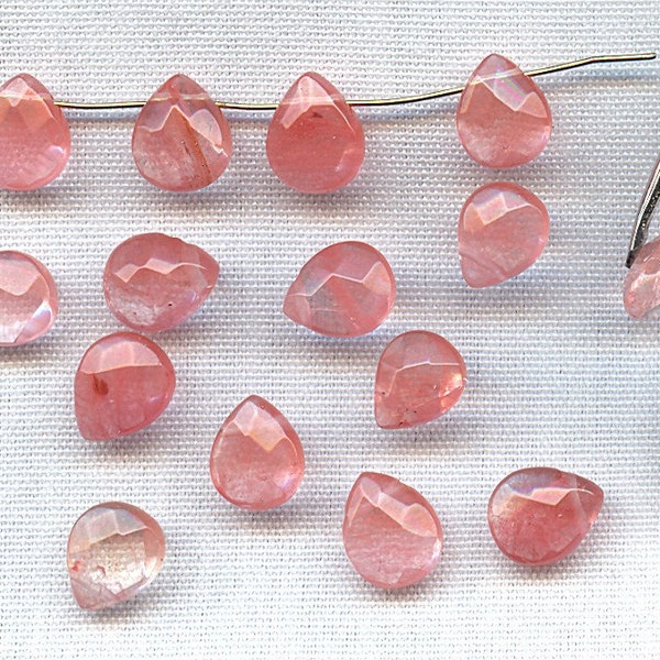 12 Vintage Glass Rose Crystal Givre Faceted Flat Briolette 11x9mm. Teardrop Bead Charms  2338