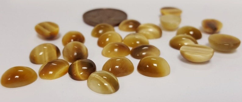 6 Vintage Genuine Tiger Eye 10x8mm. Oval Semi Precious Gemstone Cabochons R467 image 1