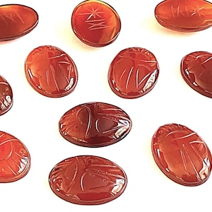 1 Vintage Japanese Genuine Carnelian Orangish Brown Translucent Gemstone 25x18mm. Oval Scarab N139T