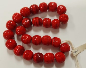 24 Vintage Japan Cherry Brand Glass Red Swirled 11mm. Baroque Round Beads 4665T