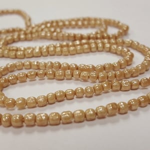 225 Vintage Japanese Cherry Brand Glass Beige Satin AB 3mm. Baroque Beads 4729T