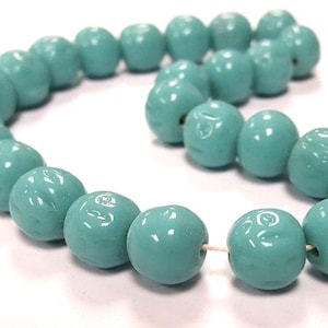 24 Vintage Japanese Cherry Brand Glass Green Turquoise 12mm. Baroque Beads 4672T