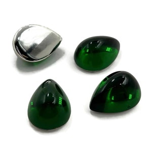 12 Vintage Emerald Acrylic 25x18mm. High Dome Teardrop Cabochons 7104