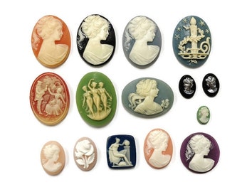 15 Vintage Cameos - Assorted Resin Acrylic Cameo Lot - DIY Jewelry Making, Repair & Crafting C80