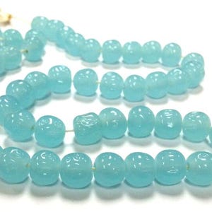 45 Vintage Japanese Cherry Brand Glass Chalcedony Blue 10mm. Baroque Beads 4602T