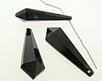 6 Vintage Jet Black Acrylic 45x14mm. Faceted Tear Drop Pendants 2603