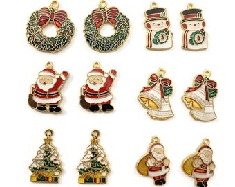 12 vintage kerstvakantie diverse bedels - mini-ornamenten - doe-het-zelf sieraden 5596