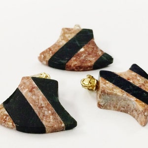 Vintage Genuine Marble Stone Jet Black Rosetta Red Deco Stripe Bell Pendant 1262