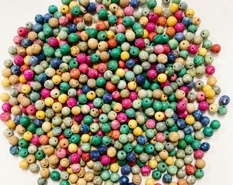 Oltre 500 pezzi di perline rotonde vintage in pietra preziosa fossile autentica, colori misti, da 4 mm, 5255