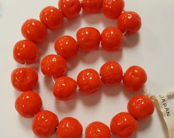 24 Vintage Japanese Cherry Brand Glass Coral 11mm. Baroque Round Beads 4736T