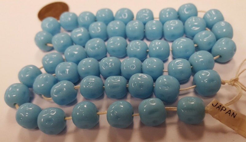24 Vintage Cherry Brand Glass Beads - 12mm Light Blue Turquoise Baroque 4641T