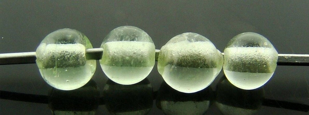 Perline Di Vetro Vintage A Doppia Paletta Verde E Bianco Da 16x10 Mm Dei Primi Anni '60 Della Germania Occidentale, Perline Verdi, Perline Pizzicate, Quantità 4 - Italia - Foto 2